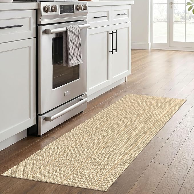 IOHOUZE Washable Runner Rug 2x6 Non Slip Runners for Hallways Entryway Runner Indoor, Kitchen Rugs Woven Cotton Floor Carpet for Kitchen Hall Entrance Bedroom, Warm Beige/Orange/Apricot