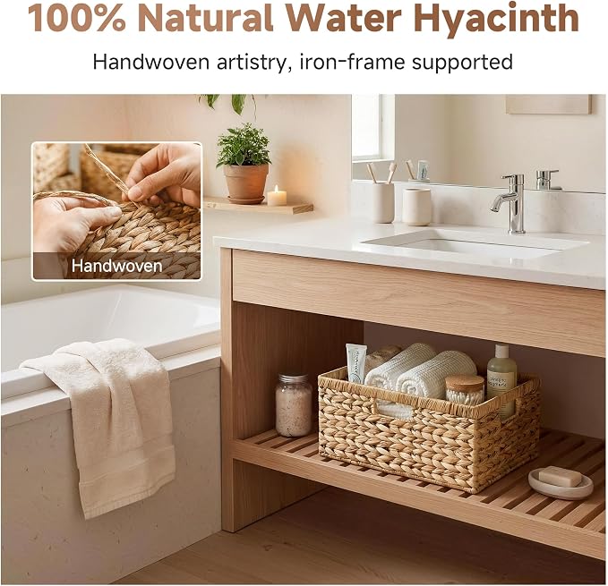 StorageWorks Wicker Baskets for Storage,Wicker Storage Baskets,1-Pack | Water Hyacinth Wicker Storage Baskets for Shelves,Large Wicker Baskets for Organizing,Woven Basket for Storage,Large Basket