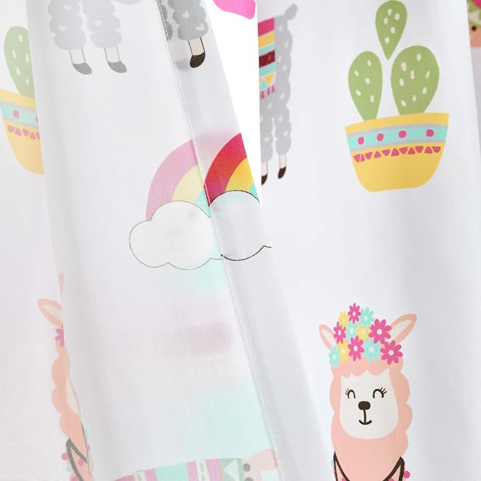 Lush Decor Southwest Llama Cactus Window Curtain Panel, Pair, 52" W x 84" L, White & Blush - Cute Colorful Boho Curtains for Kids Room