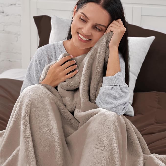 NORTHWEST Ashford Home Cozy Warmwell Blanket Moonlight Taupe Twin Size 60 x 80 inches