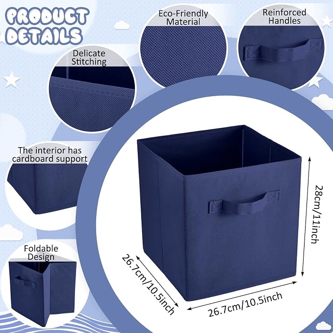Yinder 12 Pcs Cube Storage Bin 10.5''x10.5''x11'' Storage Bins for Playroom Decor Colorful Bins for Kids Foldable Baskets for Nursery Organizer Boxes Fabric Boxes(Navy Blue, Red, Yellow)