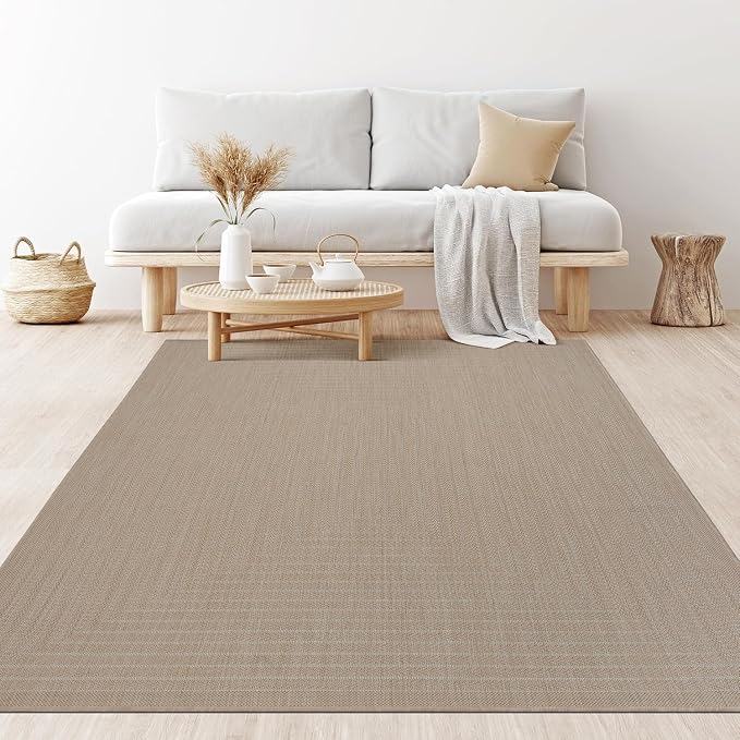 Adiva Rugs Outdoor Indoor Area Rug, Weather Resistant, Easy to Clean, Stain Resistant Floor Mat for Dining Room, Backyard, Deck, Patio (Natural Beige, 8' x 10')