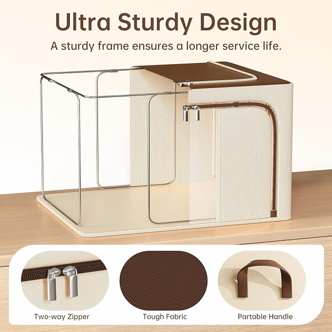 3 Openings Clothes Storage Bins with Metal Frame，100L (brown) | Oxford-Gewebe