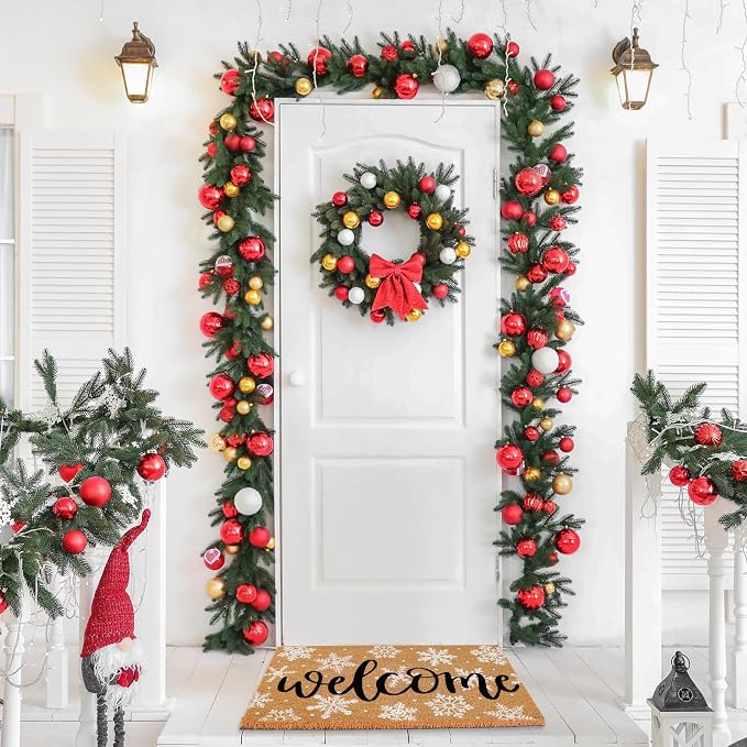 JarThenaAMCS Winter Natural Coir Doormat WhiteSnowflake Welcome Floor Mat Christmas Non-Slip Entrance Door Rug for Xmas Indoor Outdoor Home Bathroom Decor, 16.5 x 29 Inch