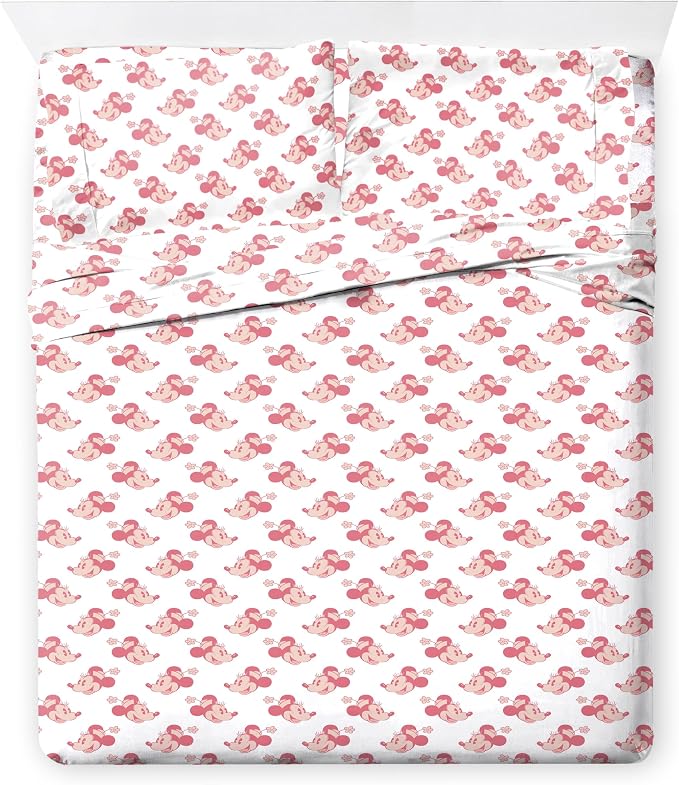 Disney Minnie Mouse Queen Comforter Set 7 Piece Bedding for Girls, Pink | Bed in a Bag, Comforter Sheets Shams Pillowcases, Official Product, Soft Microfiber, Machine Washable, Girls Gift