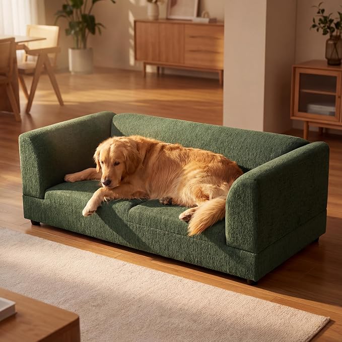 Oversized Dog Sofa Couch for Medium and Large Dogs with Backrest and Armrest, 56.5" Memory Foam Dog Sofa Bed, Modern Elevated Pet Couch Bed with Legs, Green