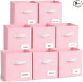 Storage Cubes 8 Pack, 11 Inch Fabric Storage Cubes Organizer Bins with Labels, Odor-Free & Sturdy PP Structure, Cubby Baskets for Closet, Shelves, Toys & Nursery ( Pink)