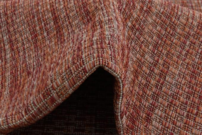 Unique Loom Collection Casual Transitional Solid Heathered Indoor/Outdoor Flatweave Area Rug (2' x 6' 1" Runner, Rust Red/Beige)