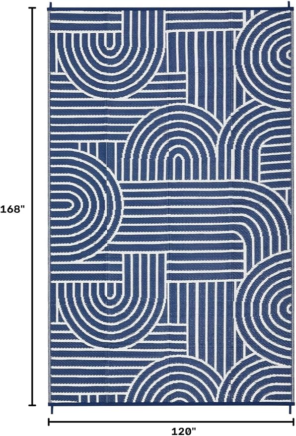 Garvee Reversible Rainbow Outdoor Rug 10x14, Waterproof Outdoor Plastic Straw Rug, RV Mat for Picnics, Patio, Camping, Balcony, Deck, Backyard, Porch, Blue