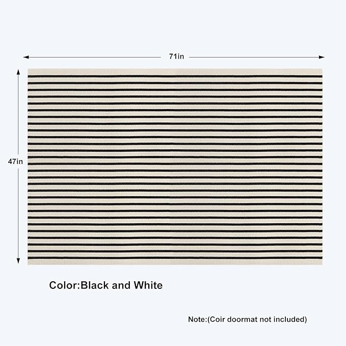 Collive Black and White Outdoor Rug 4'x 6', Patio Rug Washable Living Room Rug, Farmhouse Fall Cotton Woven Area Rug Layered Welcome Doormat Floor Carpet for Front Door Bedroom