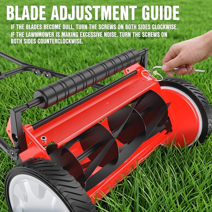 EWORK Push Reel Lawn Mower 23" with 5-Blade Cutting System for Lawn Care | Manual Lawn Mower with 4 Adjustable Cutting Heights, Sponge-Wrapped Handle, Tool-Free Assembly, Reel Mowers for Garden, Yard
