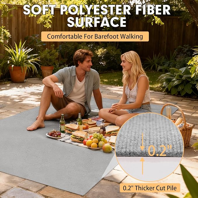 Grefinity Marine Carpet,5 FT x 10 FT Gray Indoor Outdoor Carpet 0.2" Thick Boat Rug with Water-Proof TPE Backing for Home, Patio, Porch, Deck