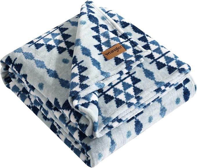 Wrangler - King Size Blanket, Super Soft & Reversible Plush Fleece Bedding, Throw Blanket for Couch or Bed (Westin Blue)