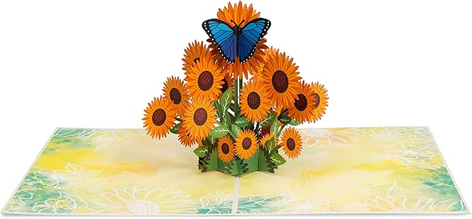 Paper Love Pop Up Cards 2 Pack - Includes 1 Floral Arrangement and 1 Sunflowers, For All Occasions, Mother Day, Birthday, Just Because- Includes Envelope and Note Tag