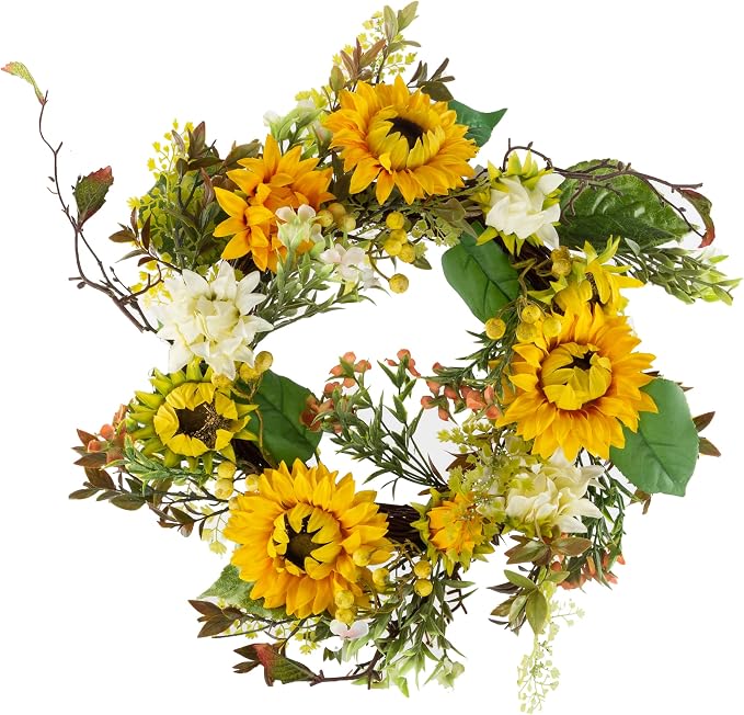 Sunflower Wreath - 22-Inch Artificial Spring, Summer, or Fall Wreath for Home Decor - Wreaths for Indoors or Covered Patio Use Only by Pure Garden