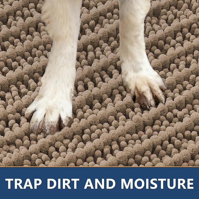 Smiry Dog Door Mat for Muddy Paws 59x24, Absorbent Dirt Trapper, Non-Slip Washable Chenille Entryway Rug for Inside Floor, Camel, Layered Pattern