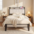 LIKIMIO Twin XL Bed Frames, Bouclé Storage Headboard with Charging Station, Solid and Stable, Noise Free, No Box Spring Needed, Easy Assembly