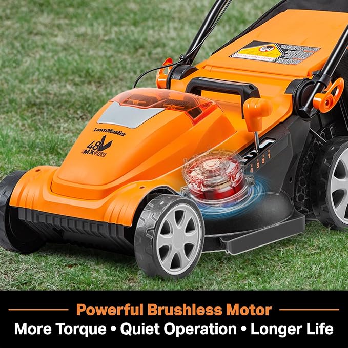 LawnMaster CLMF4815E 48V MAX 15-inch Brushless Cordless Lawn Mower | 2X24V MAX 4.0Ah Battery, Dual Charger