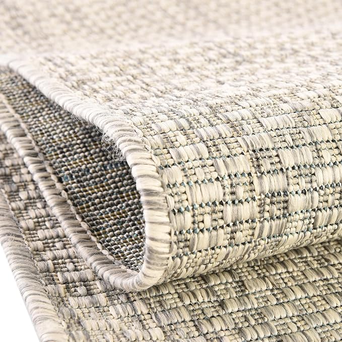 Unique Loom Collection Casual Transitional Solid Heathered Indoor/Outdoor Flatweave Area Rug (10' x 14' 1" Rectangle, Light Gray/Ivory)