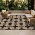JTJ Easy Jute Diamond 5x7 Area Rug for Living Room - Door Mat Indoor Entrance, Checkered Plaid Rug for Patio, Bedroom, Home Office, Woven Low Pile Washable Beige Black Geometric Front Porch Décor