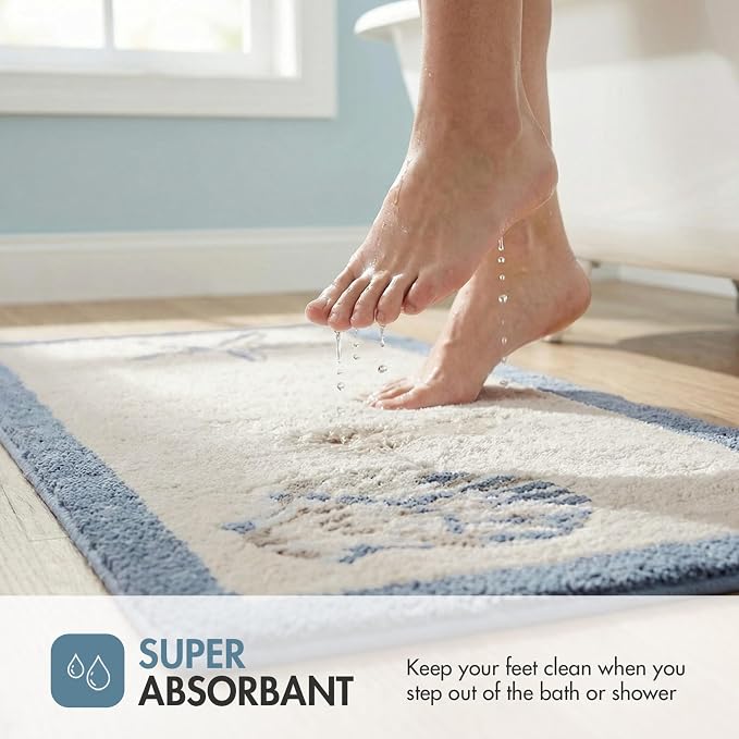 Madison Park Bayside Tufted Bath Rug Cotton Non-Slip, 24 x 60, Blue