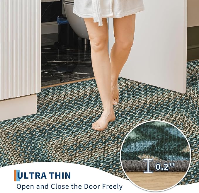 GarveeHome Indoor Easy Jute Runner Rug 2x6 Washable Kitchen Runner Rugs | Low Pile Non Slip Throw Runners Carpet Stain Resistant Long Hallway Mat Living Room Bedroom Bedside Area Rugs, Slates