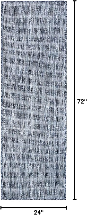 Unique Loom Collection Casual Transitional Solid Heathered Indoor/Outdoor Flatweave Area Rug (2' x 6' 1" Runner, Blue/Navy Blue)