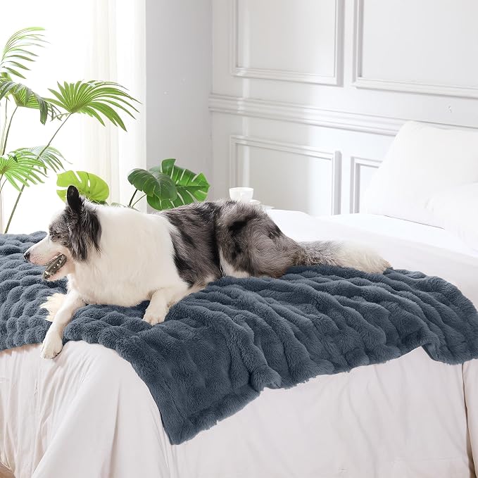 Modern Threads Water-Resistant Faux Rabbit Fur Pet Blanket for Dogs & Cats – Ultra-Soft Couch, Bed & Crate Protector, 40x50 Navy Blue
