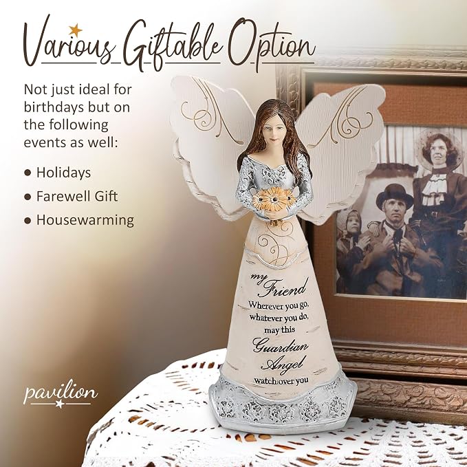 Pavilion Elements Angels Figurine - Guardian Angel Figure Display - "My Friend Wherever You Go, Whatever You Do, May This Guardian Angel Watch Over You" Printed Text, Collectibles Angel Figurines, 6"