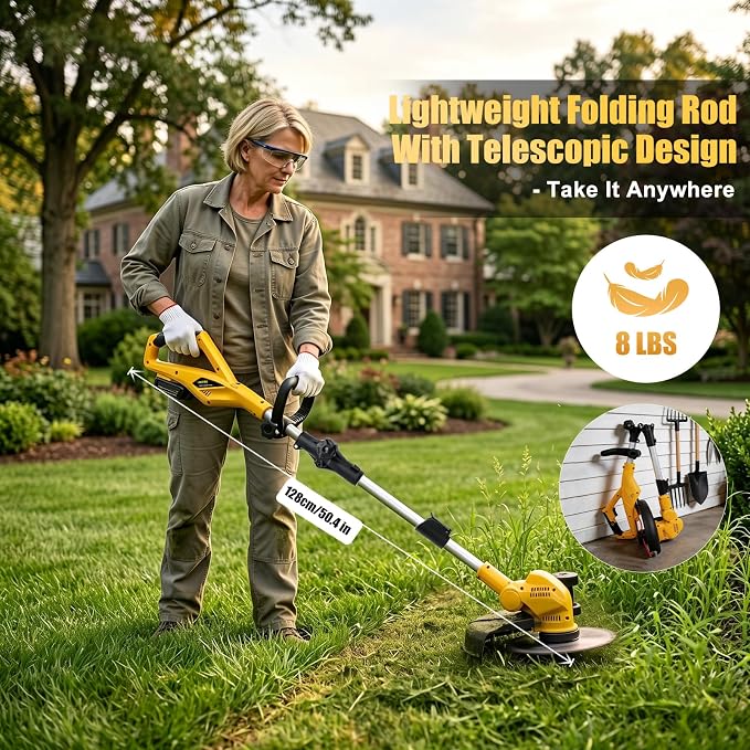 Cordless Lawn Mower (Compatible with DEWALT Battery), 1000W Brushless String Trimmer & Wheeled Edger Combo Kit, with 3-Position Cutting Height & LCD Display, Electric Weed Wacker for Garden(Tool Only)