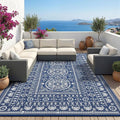 Garvee Reversible Outdoor Rug 6x9 for Patio, Waterproof Outdoor Area Rug, Modern Medallion Indoor Outdoor Rugs, Plastic Straw Rug for RV, Camping, Deck, Vintage Navy