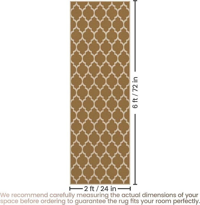 Washable 2x6 Moroccan Trellis Easy Jute Runner Rug, Khaki Neutral Boho Outdoor Indoor farmhouse Patio Area Rugs, Woven Lightweight Non Slip Long Runner Carpet Door Mat for Hallway Kitchen 6ft Entryway