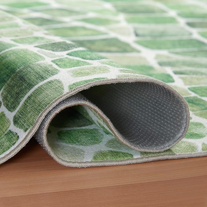 ReaLife Rugs Machine Washable Indoor Outdoor - Mat Rug Foldable Printed Thin Lightweight Cushioned Fade Resistant Patio Deck Dock Porch Pool Balcony Camping - Emery - Green 4' x 6'