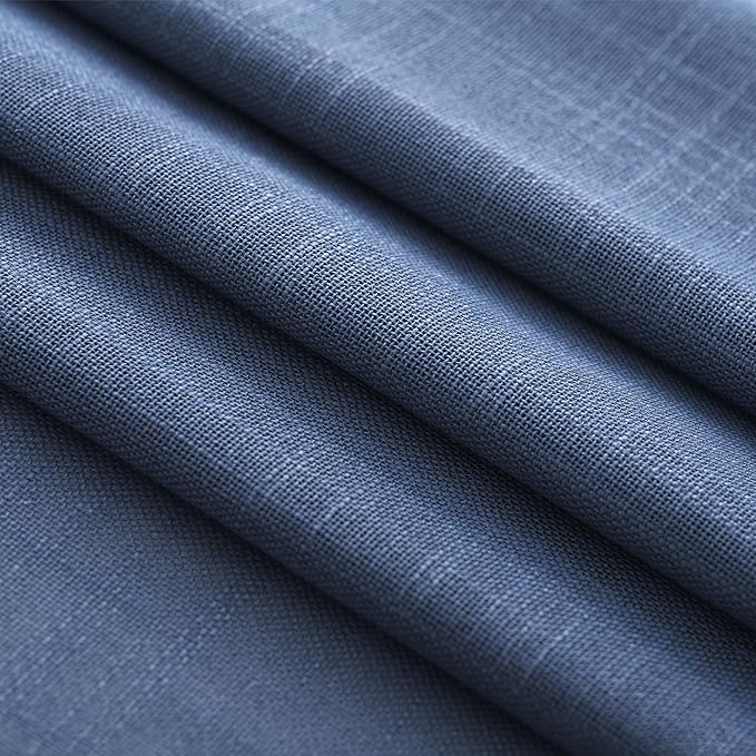 Navy Blue Curtains 84 inch Length for Bedroom Back Tab Light Filtering Semi Sheer Blue Living Room Curtains Linen Cotton Textured Indigo Blue Drapery Panel Modern Aesthetic Decor 42" Wx84 L
