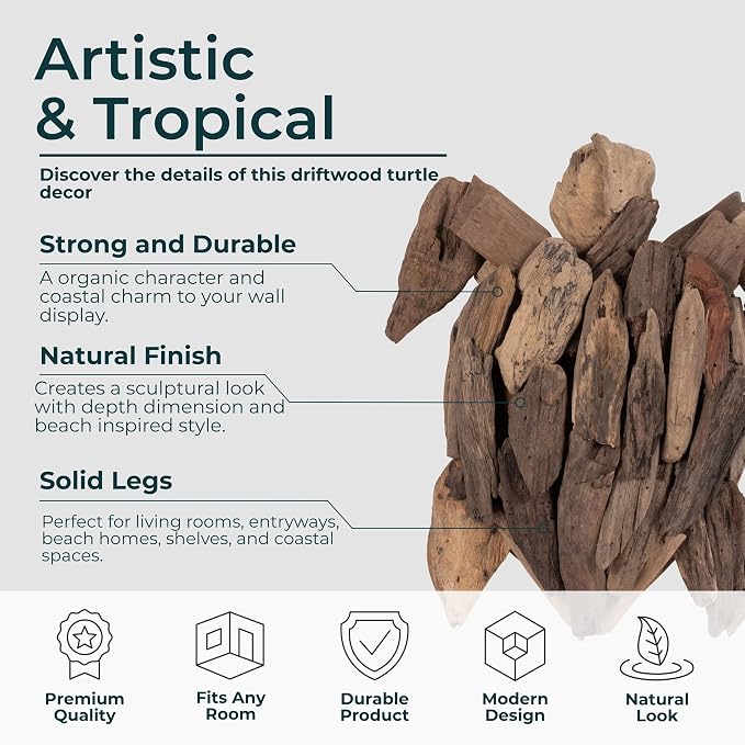 Decorative Driftwood Art Sculpture for Home, Bathroom and Office Decor - Sculptural Ornaments Accent for Room and Living Room Styling - Modern Figurine for Coffee Table or Shelf Display - 12", Brown