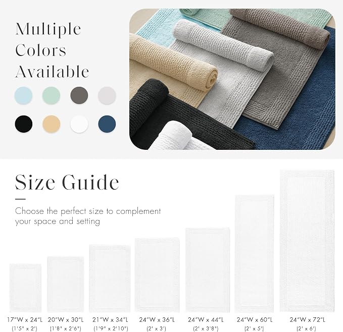 Madison Park Splendor Reversible 100% Cotton Bath Rug, 24 x 36, White | Tufted Bathroom Mat, 3000 GSM, Hotel Quality, Luxurious Plush, Medium Pile, Absorbent, Quick Dry, OEKO-TEX, Shower Room Décor