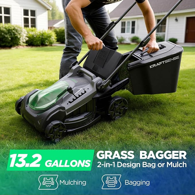 18" Electric Lawn Mower, 40V Cordless Lawn Mower with 2x5.0Ah Batteries & Charger, Brushless Motor, 2-in-1 Mulching & Bagging, 6-Position Height Adjustment, for Medium Yards