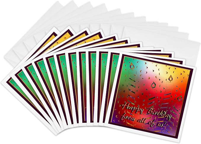 3dRose Colorful Candles Happy Birthday from Us All 6 x 6 Inches Greeting Cards, Set of 12 (gc_13038_2)