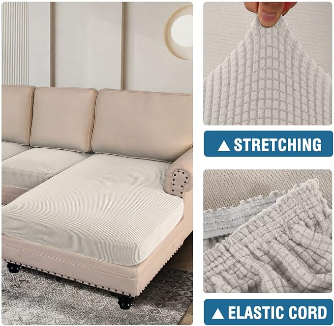 H.VERSAILTEX Sectional Couch Covers 4 Pieces Sofa Seat Cushion Covers L Shape Separate Cushion Couch Chaise Cover for Both Left/Right Sectional Couch (Seat Only: 1 Chaise + 3 Sofa, Ivory)