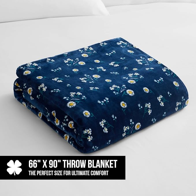Lucky Brand Daisy Navy Blue Floral 66"X90" Cozy Plush Blanket - Premium Microfiber Throw for Luxurious Comfort and Style Twin/Twin XL Size