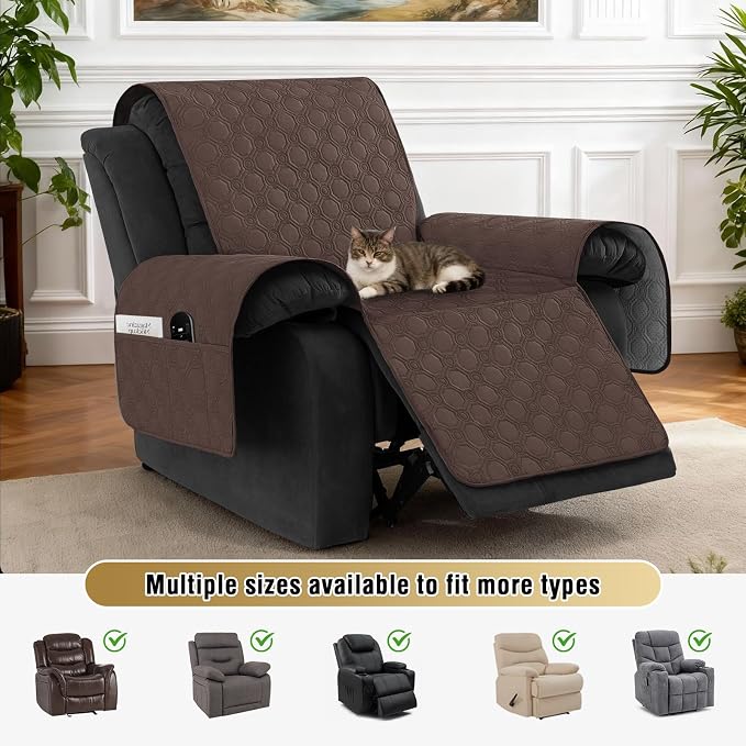 H.VERSAILTEX 100% Waterproof Recliner Chair Covers, Recliner Covers Non-Slip Stay in Place, Thick Cover for Recliner Chair with Pocket, Dog Couch Cover Protector Washable(Brown, 30")