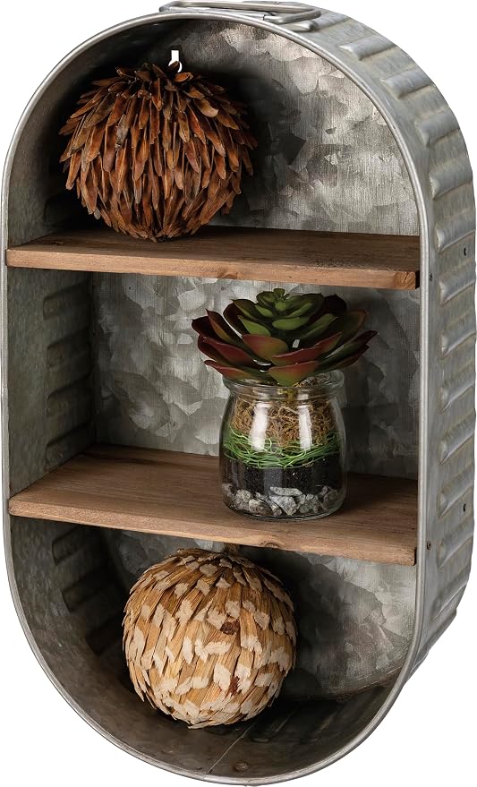 Primitives by Kathy Washtub Wooden Double Shelf 9.50" x 17.25" x 4.50"