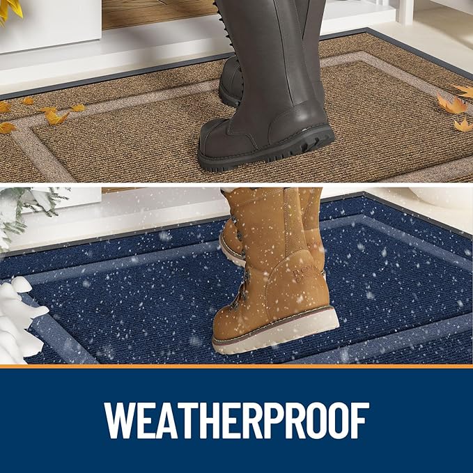 OLANLY Front Door Mat Indoor Outdoor Entrance, Waterproof All-Season, All-Weather Doormat, Sturdy Natural Rubber, Fade Resistant, Low Profile, Easy Clean Patio Porch Entryway Mat, 47x32, Beige
