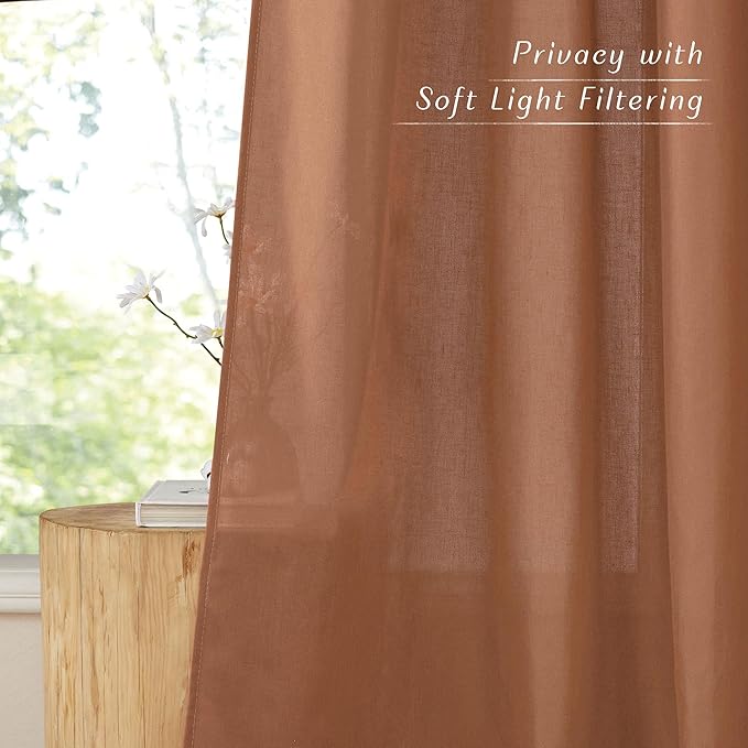 NICETOWN Caramel Linen Curtains for Kitchen, Thick Flax Small Window Treatments Semi Sheer Privacy Assured with Light Through for Cafe/Bathroom, W68 x L84, 2 Panels