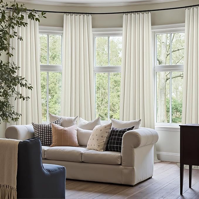 Bedroom Blackout Curtains 68 Inch Length 2 Panel Set Natural Linen Textured Cream Thermal Curtains for Summer Heat Living Room Darkening Pretty Custom Short Drapes for Basement Office Dining Room Kids
