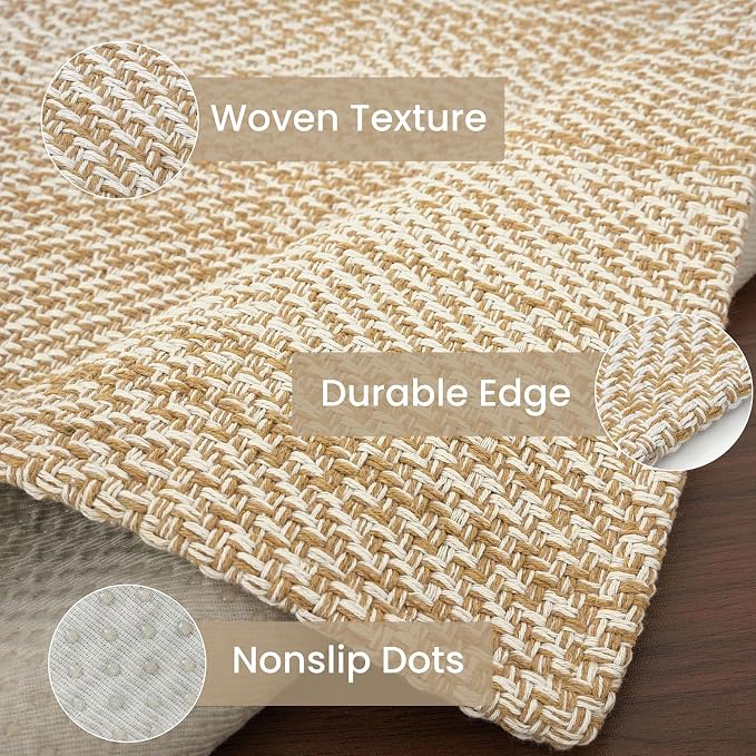 IOHOUZE Washable Area Rug 6x9 Non Slip Rubber Backed Rugs for Living Room, Dining Room Rugs Bedroom Rug, Woven Indoor Floor Carpet for Living Room Nursery, Warm Beige/Orange/Apricot