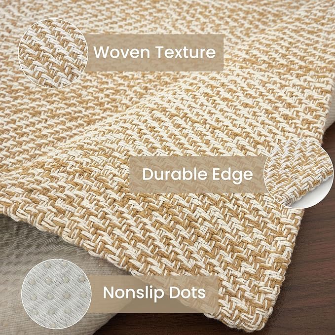 IOHOUZE Washable Exrea Long Hallway Runner Rug 3x20 Non Slip Rubber Backed Kitchen Runner Entryway Runner Indoor, Woven Rug Carpet for Kitchen Hall Entryway Stair, Warm Beige/Orange/Apricot