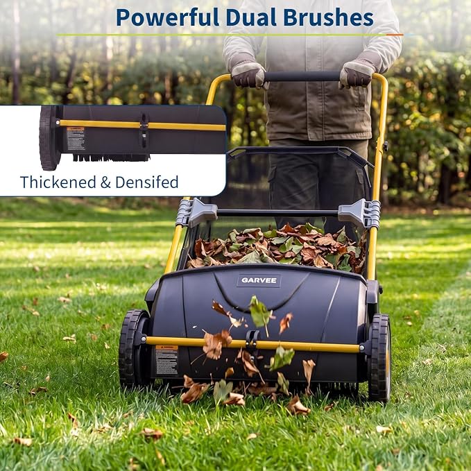 21-Inch Push Lawn Sweeper, Heavy Duty Manual Leaf & Grass Collector with 3.5 Cu. ft. Large Hopper Bag, Adjustable Height Spinning Brushes for Yard, Garden & Driveway