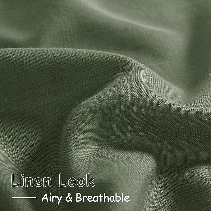 Olive Green Linen Curtains 120 Inch Extra Long for Living Room Back Tab Light Filtering Semi Sheer Drapes Modern Farmhouse Boho Decor Cotton Textured Curtain for Floor to Ceiling High Window 52x120