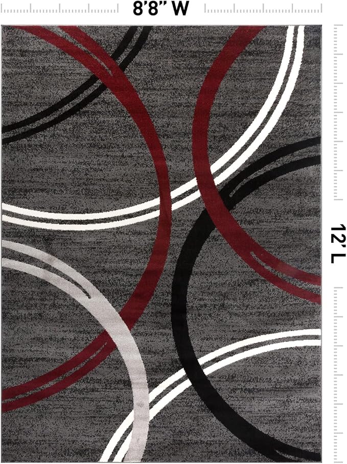 Rugshop Wavy Circles Modern Non-Shedding Area Rug Red 8'8" x 12' | High Traffic,Fade Resistant, Living Room, Bedroom, Dining Room, Large Areas,Basement,Open Spaces,Kitchen,Oversized Area Rug